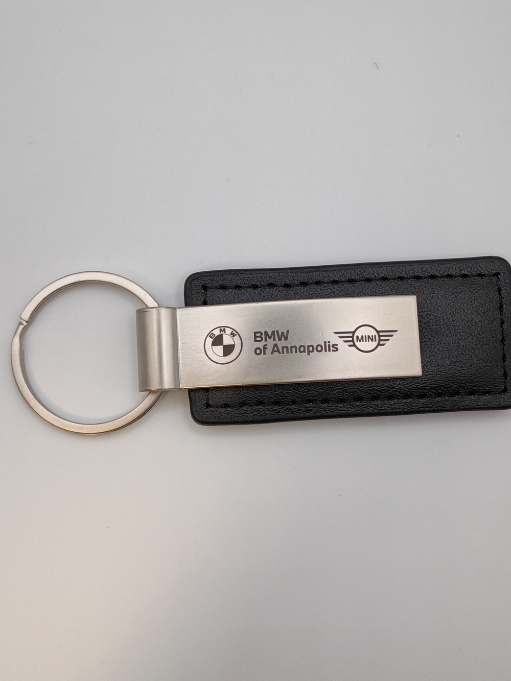 BMW Of Annapolis Keyring Black Leather with Silver Plate Mini Cooper Dealership